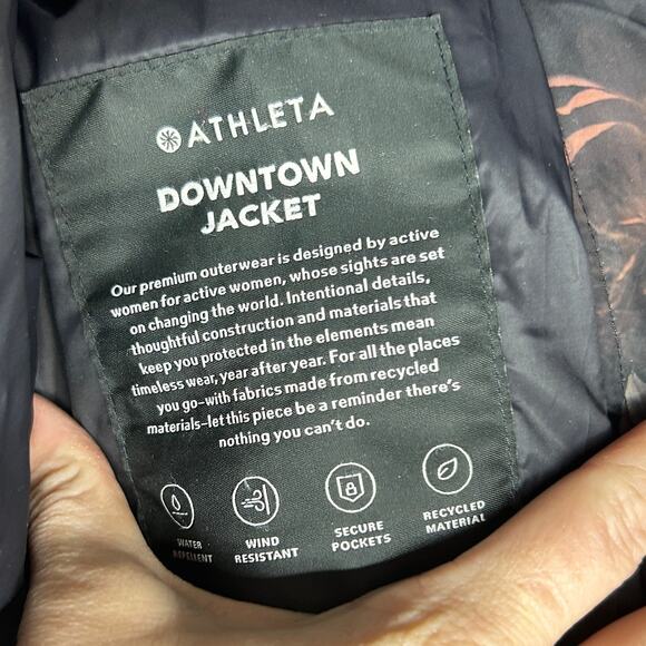 $229 Athleta Downtown Jacket Puffer Coat Large Flower Floral Winter Zip Up - Picture 7 of 8